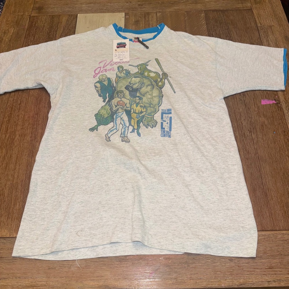Fruit of the Loom T-Shirt Mens L Gray Excellent Vintage 90s Video Jam Ringer Tee